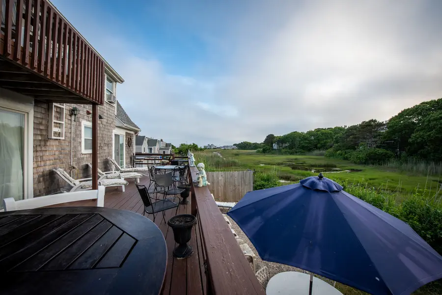 Deck with umbrella over the marsh