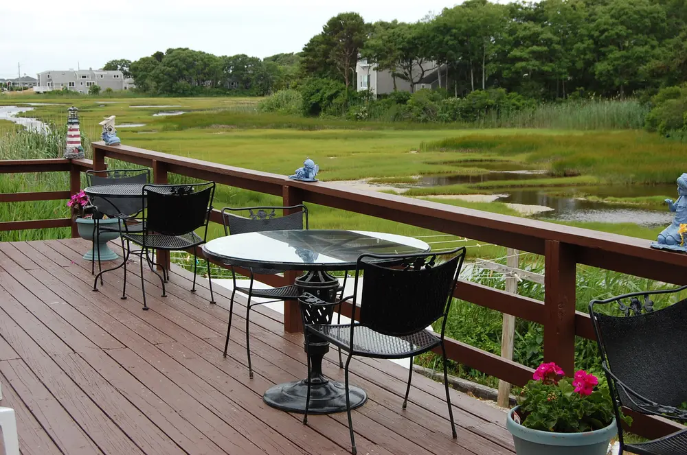 Upper deck tables overlooking the salt marsh